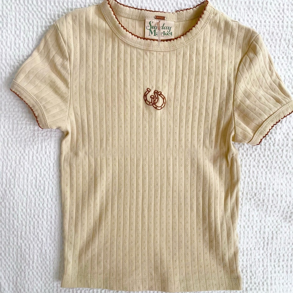Free People Cream T-Shirt in size XS made by Sunday Market